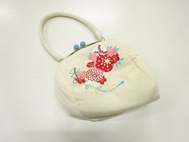 未使用品　縮緬地がま口手提げバッグ